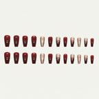 Glittery Gold & Maroon Square Press-on Nails