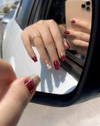 Glittery Gold & Maroon Square Press-on Nails