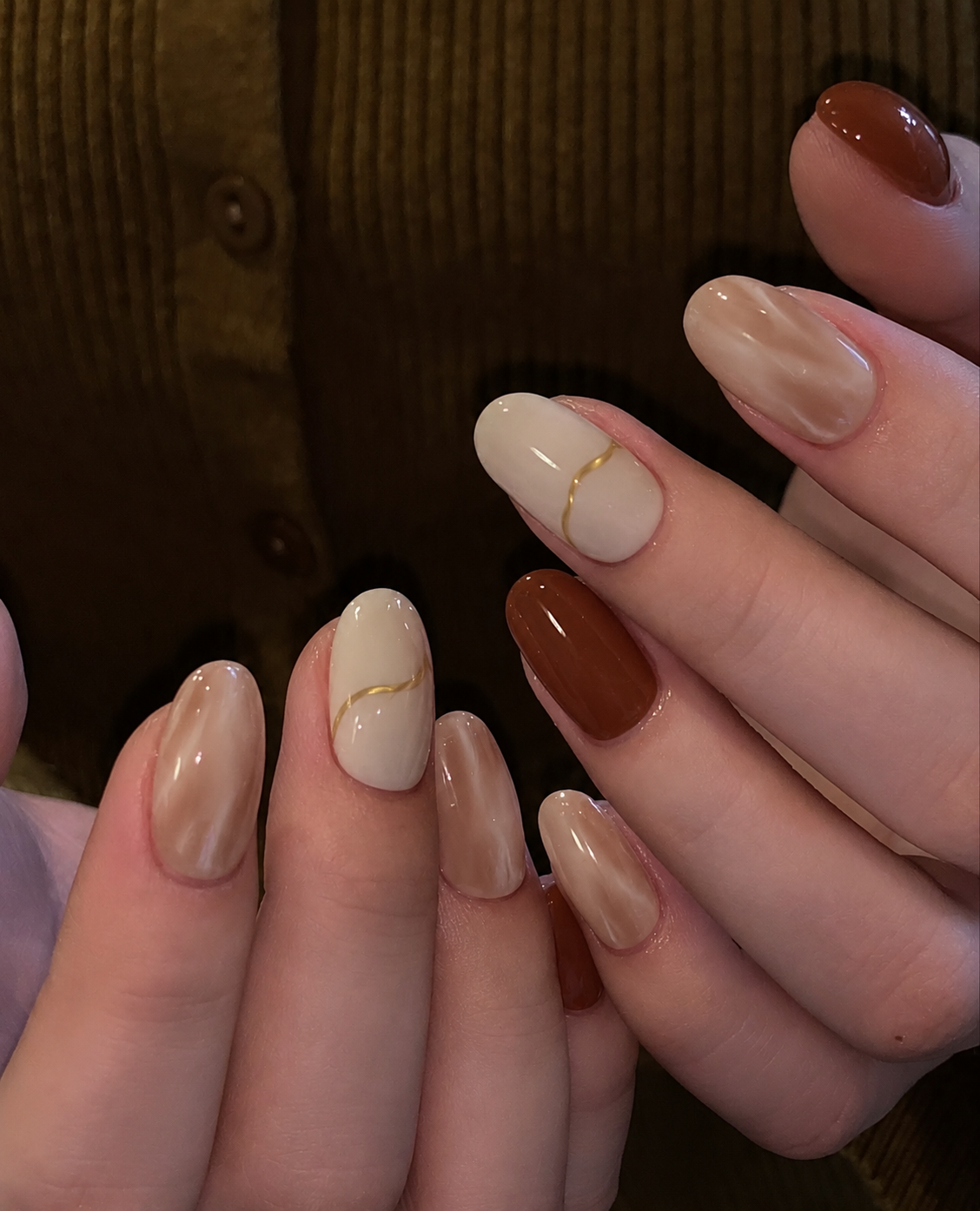 Marbled Fancy Squoval Press-On Nails.