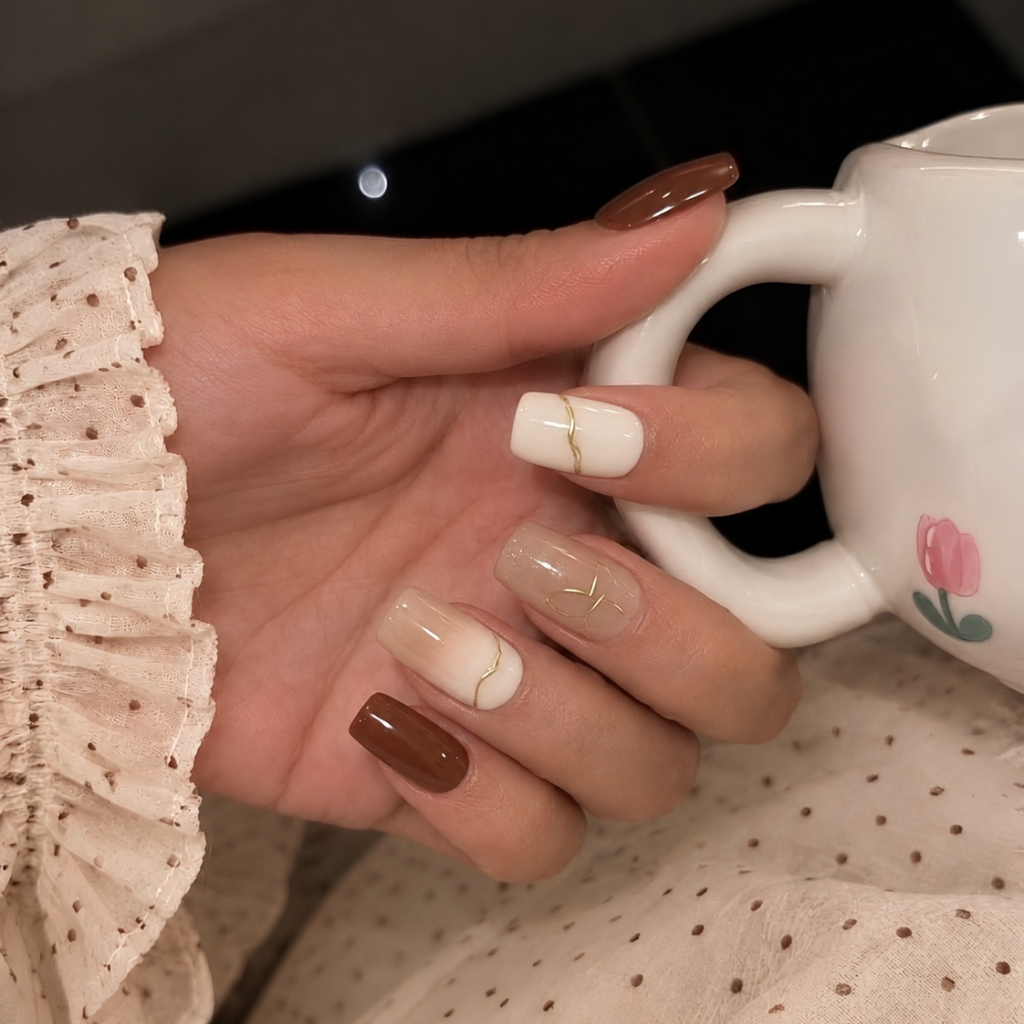 Marbled Fancy Squoval Press-On Nails.