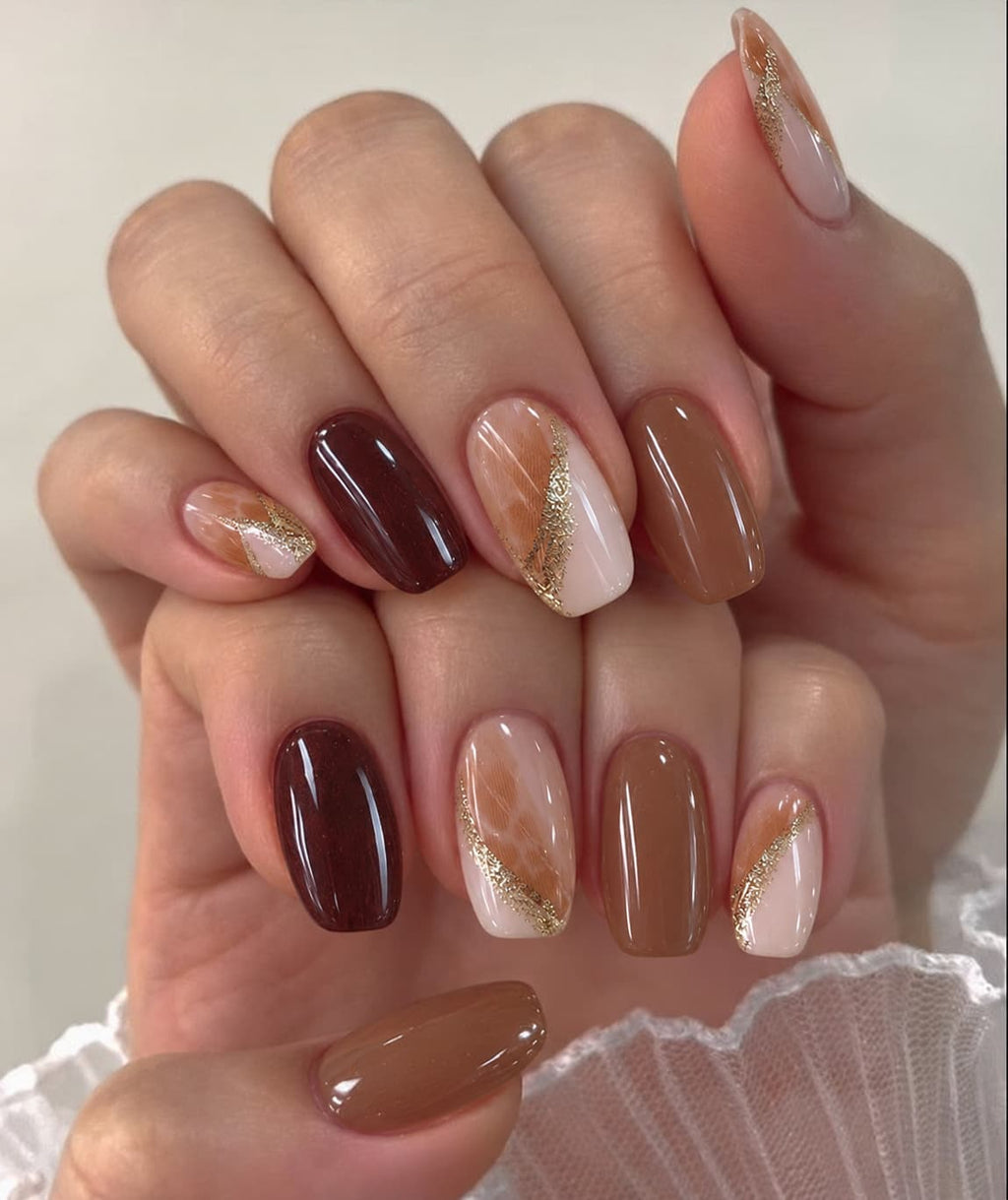Marbled Foil Dark Tones Almond Press-on Nails