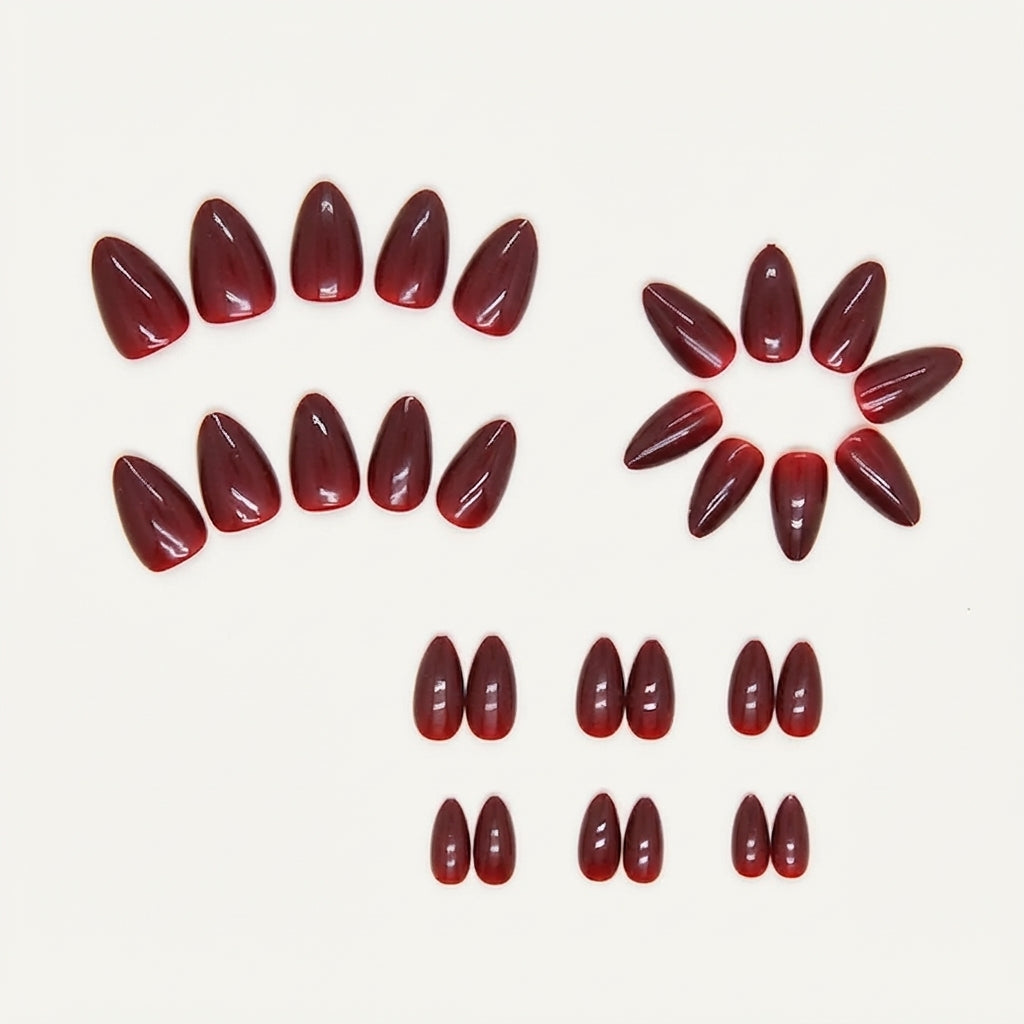 Deep Wine Dark Maroon Almond Shape Press-On Nail