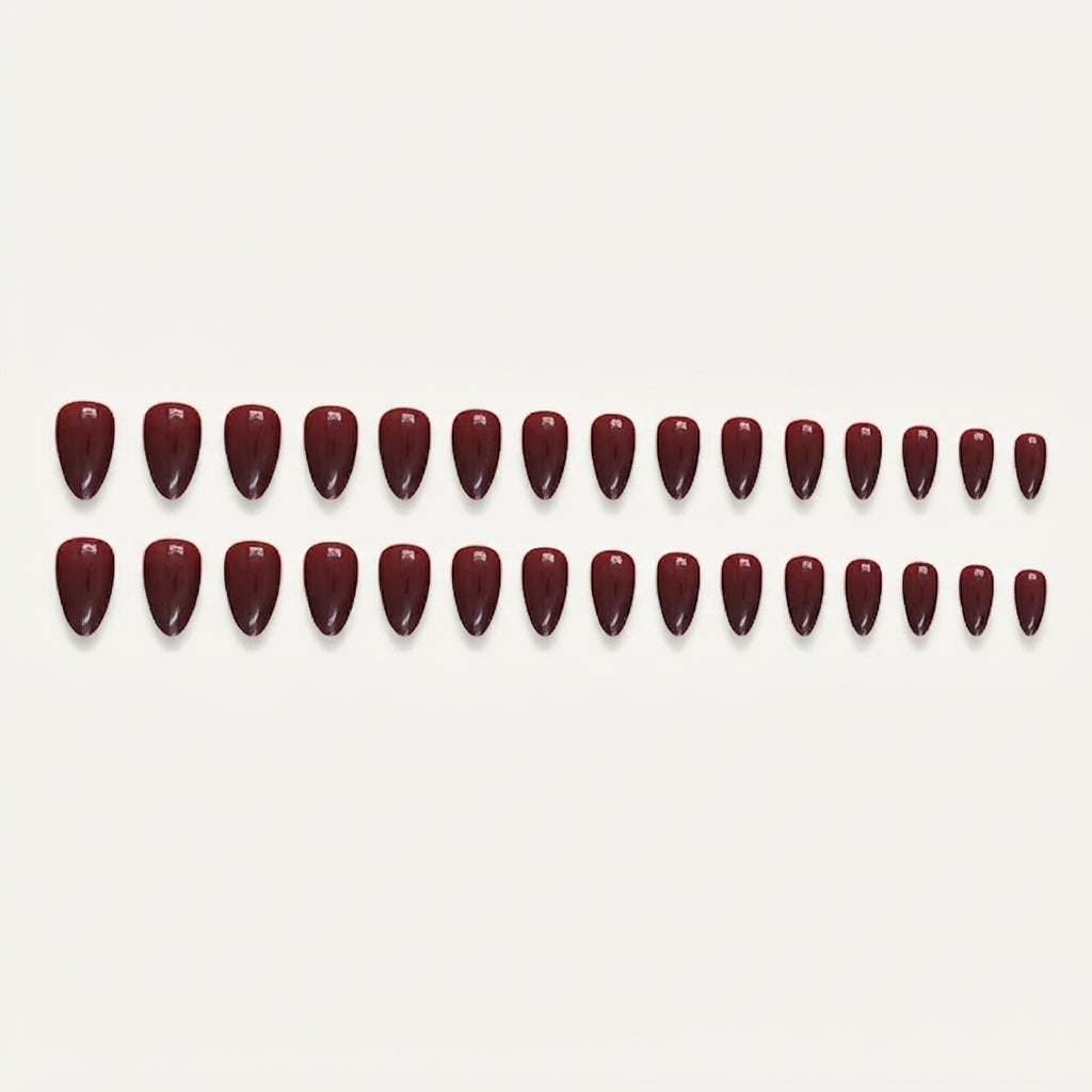 Deep Wine Dark Maroon Almond Shape Press-On Nail