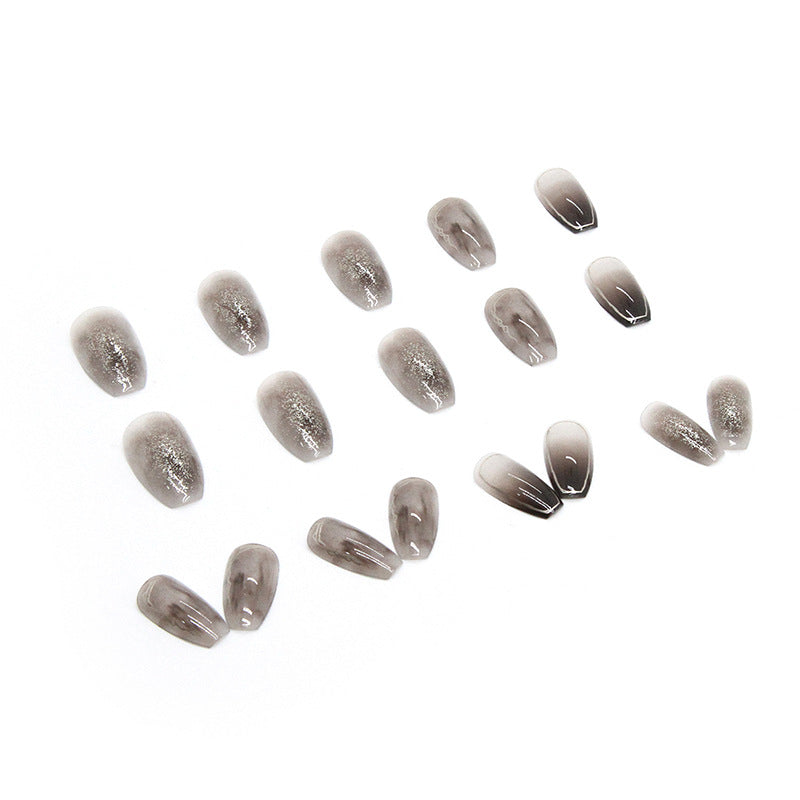 Silver Foil Black Grey Ombre Coffin Press-on Nails