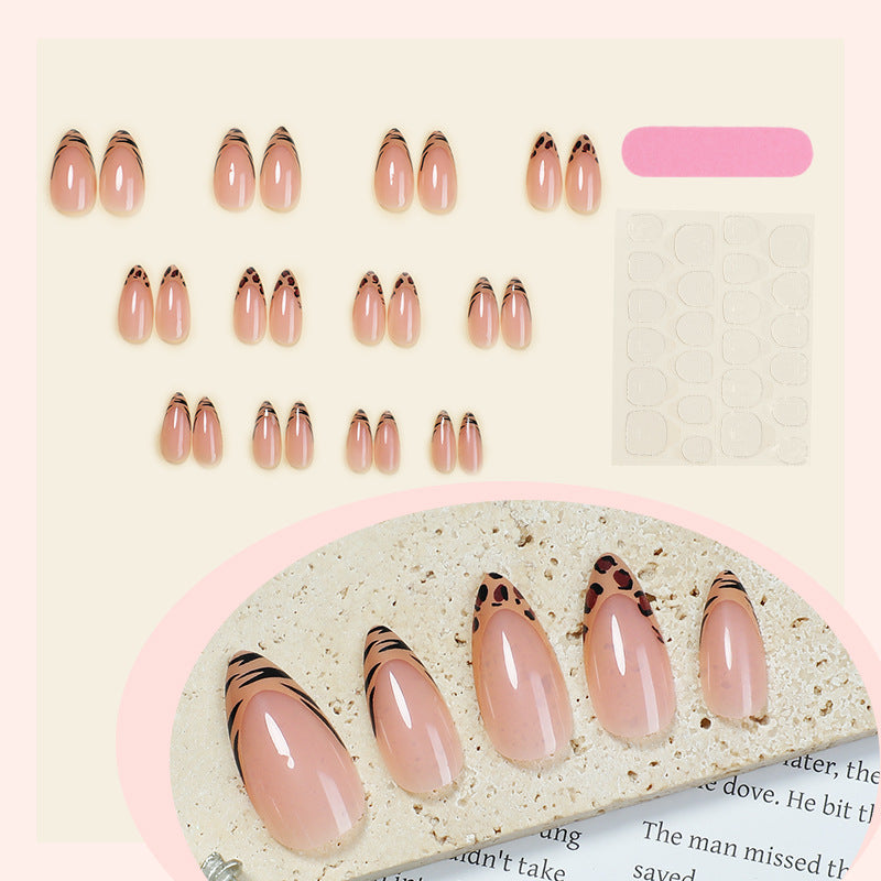 Leopard Tip Peachy Pink Almond Press-on Nails