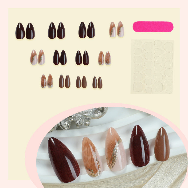 Marbled Foil Dark Tones Almond Press-on Nails