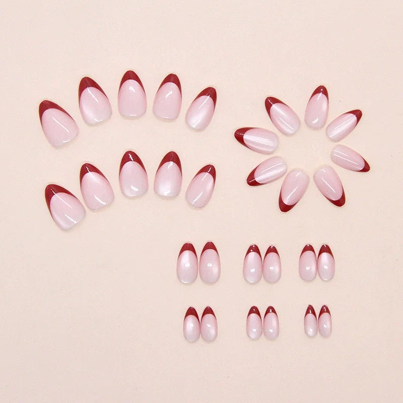 Retro Red French Almond Press-on Nails