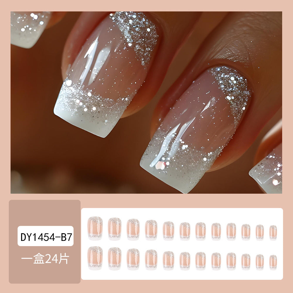 Silver Glitter French Square Press-on Nails