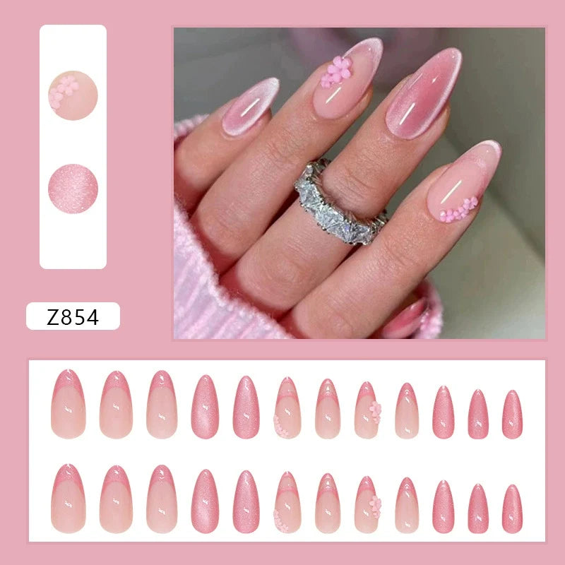 Pink Sakura Flower Almond Press-on Nails