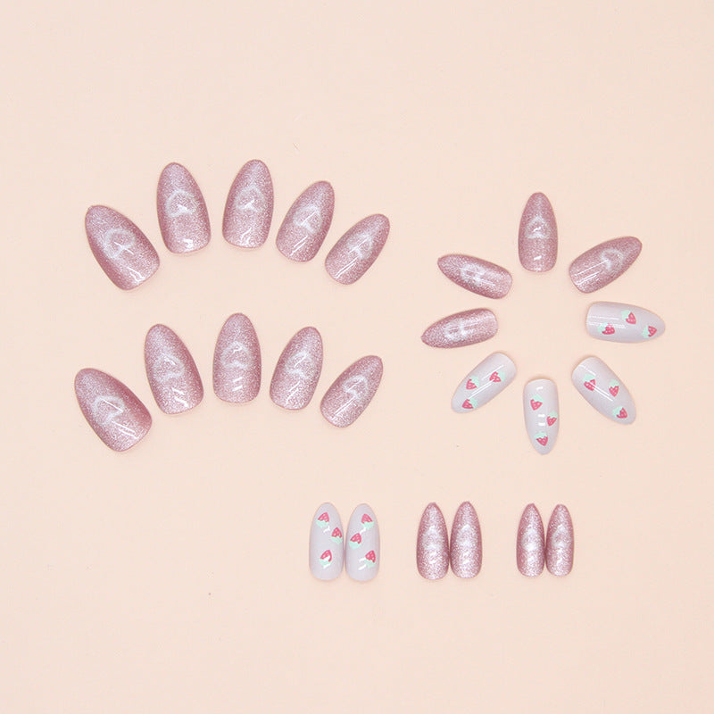 Strawberry Heart Pink Almond Press-on Nails