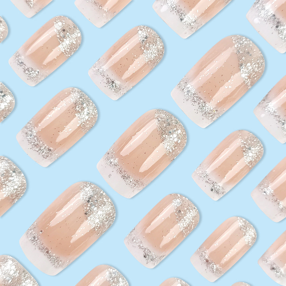 Silver Glitter French Square Press-on Nails