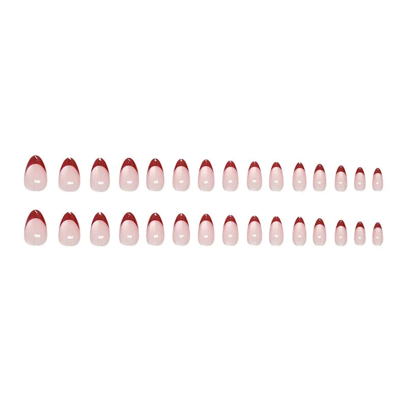 Retro Red French Almond Press-on Nails