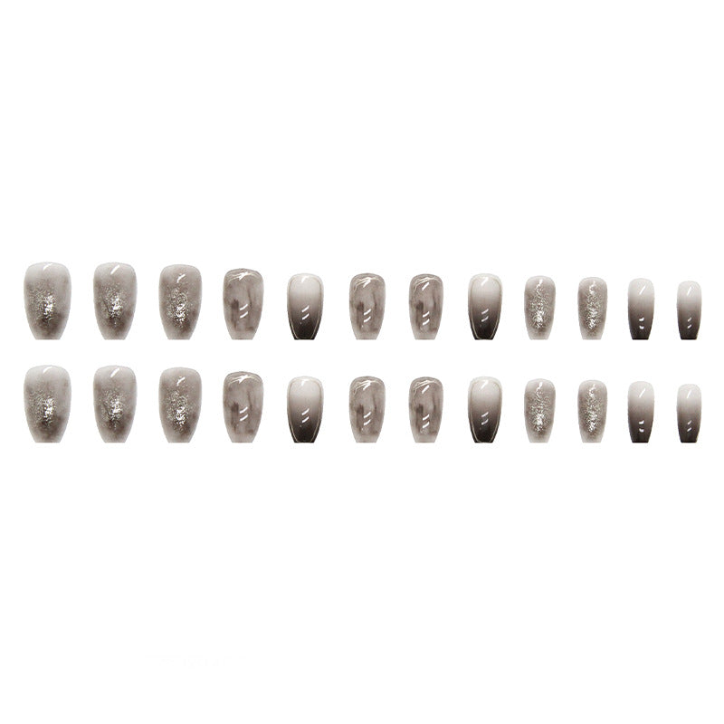 Silver Foil Black Grey Ombre Coffin Press-on Nails