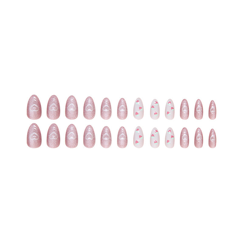 Strawberry Heart Pink Almond Press-on Nails