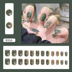 Forest Green Marble Squoval Press-on Nails