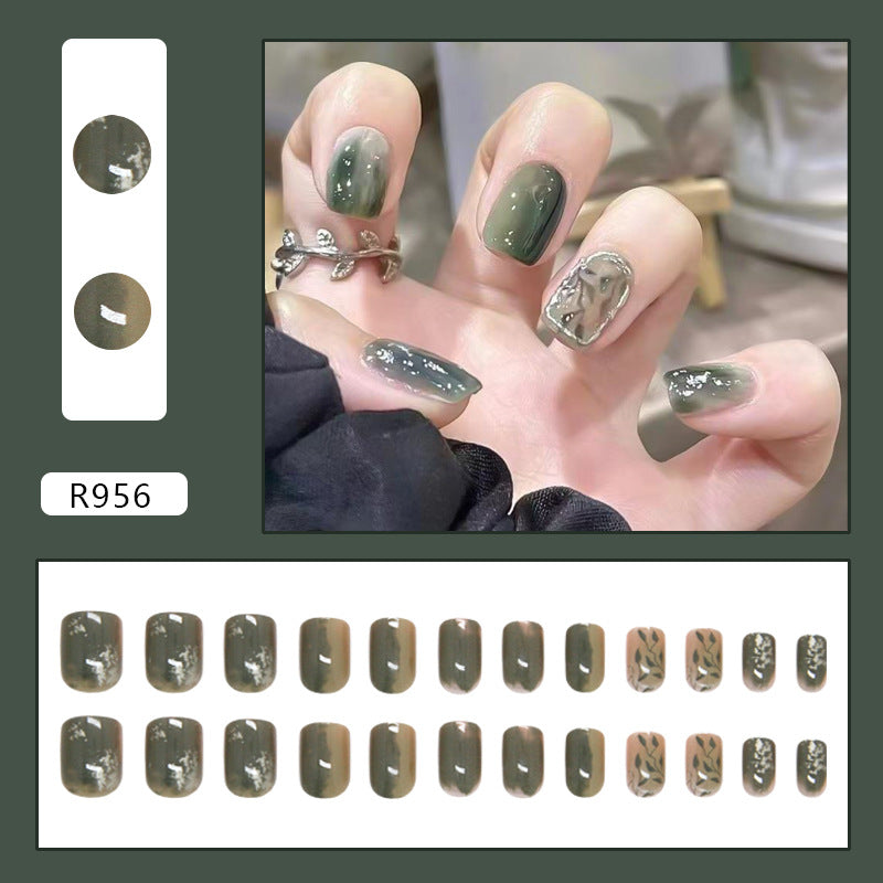 Forest Green Marble Squoval Press-on Nails
