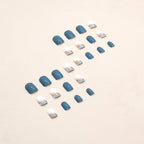 Dusty Blue Gold Foil Squoval Press-on Nails