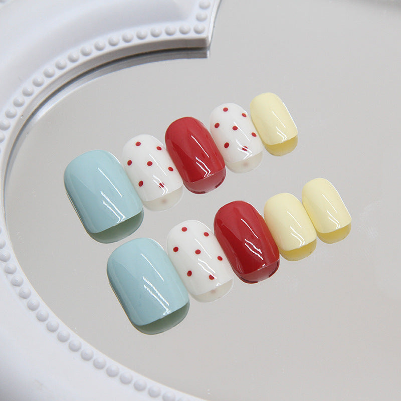 Red Polka Mix Round Press-on Nails