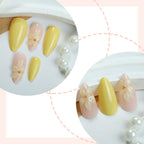 Pale Yellow Flower Almond Press-on Nails