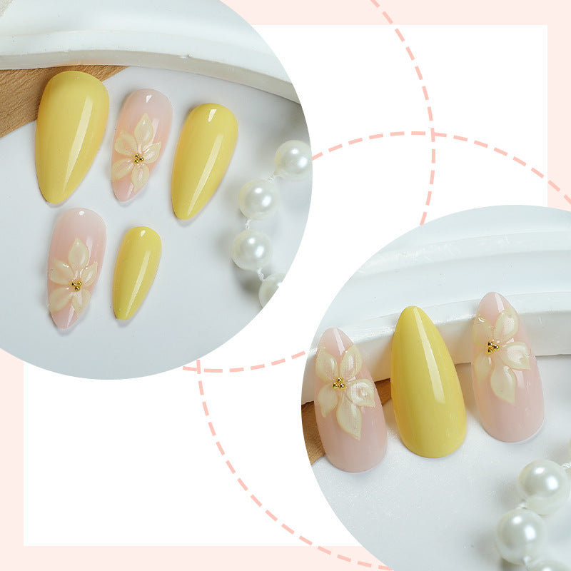 Pale Yellow Flower Almond Press-on Nails