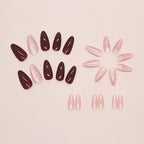 Jelly Bow Pink & Maroon Almond Press-on Nails