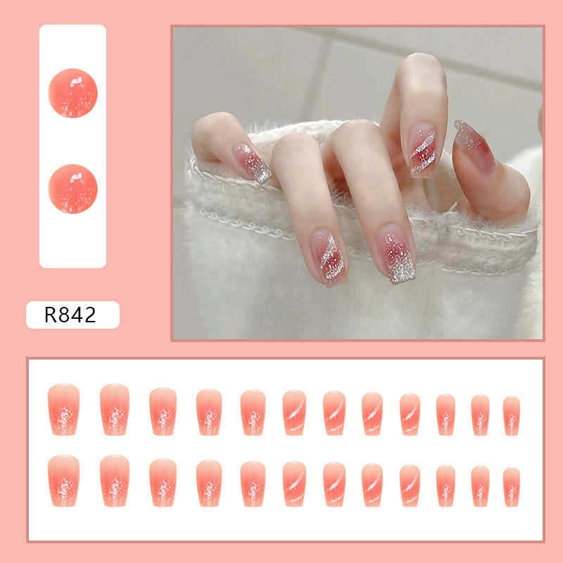Silver Foil Pink Blush Coffin Press-on Nails