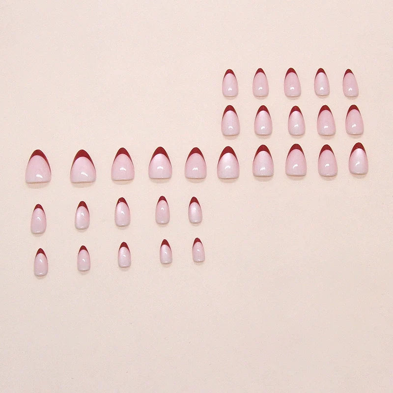 Retro Red French Almond Press-on Nails