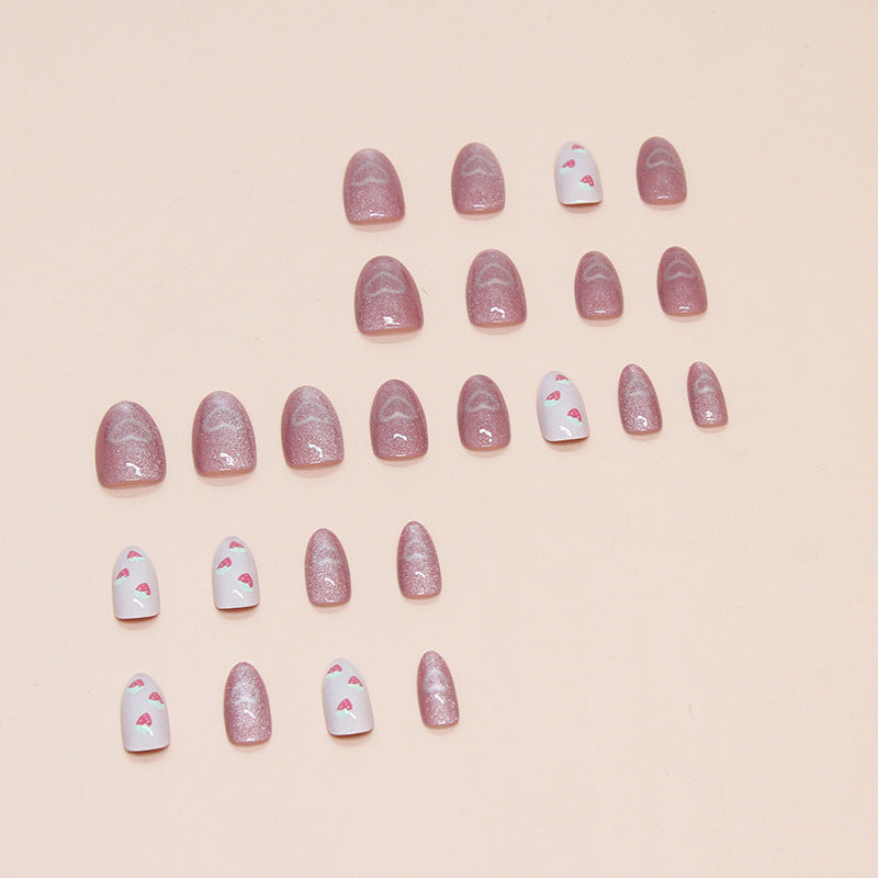 Strawberry Heart Pink Almond Press-on Nails