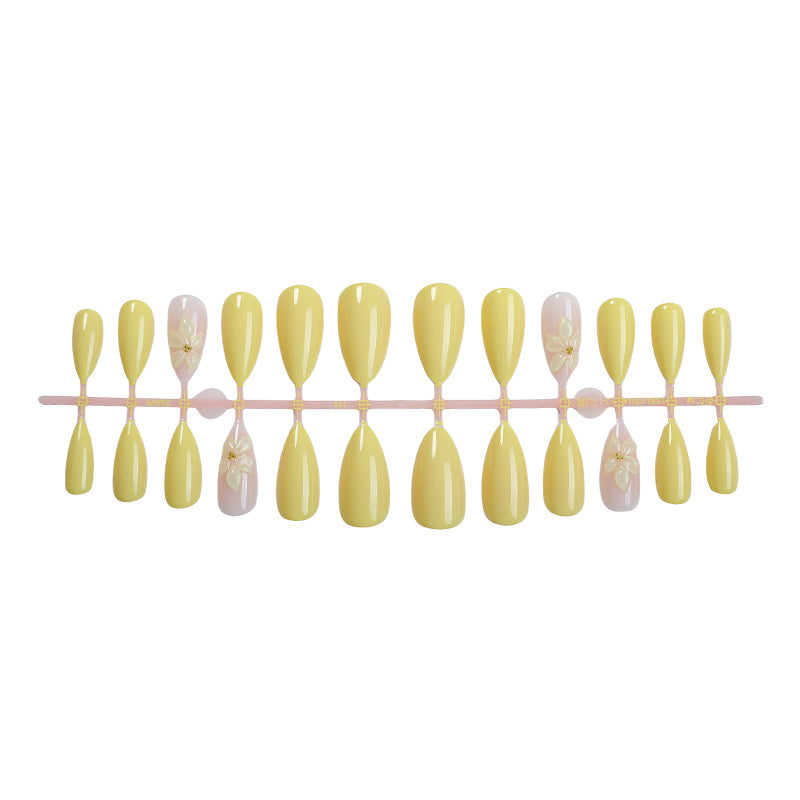 Pale Yellow Flower Almond Press-on Nails