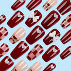 Fancy Bow Red Coffin Press-on Nails