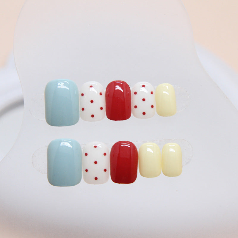 Red Polka Mix Round Press-on Nails