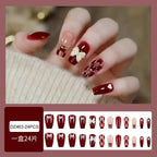 Fancy Bow Red Coffin Press-on Nails