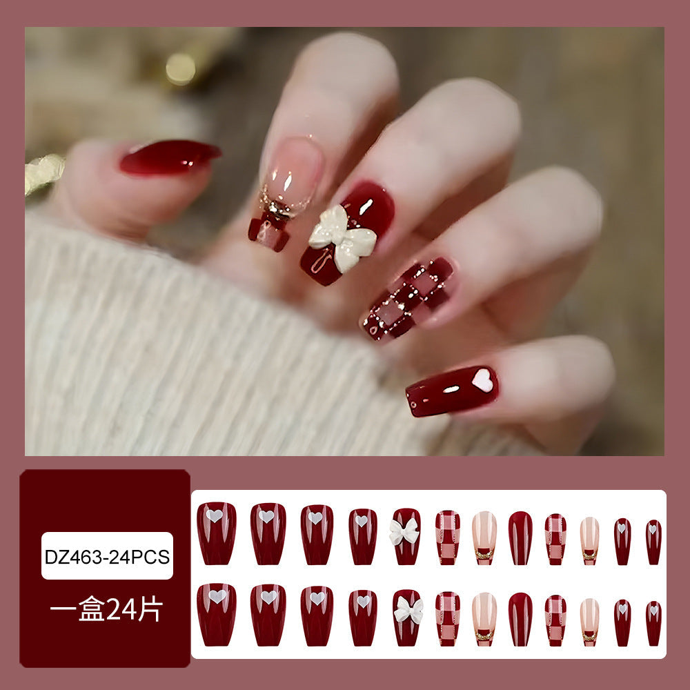 Fancy Bow Red Coffin Press-on Nails