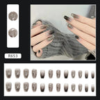 Silver Foil Black Grey Ombre Coffin Press-on Nails