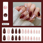 Jelly Bow Pink & Maroon Almond Press-on Nails