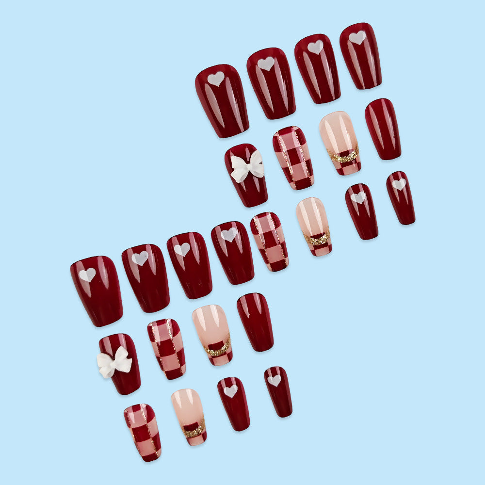 Fancy Bow Red Coffin Press-on Nails