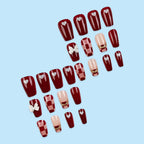 Fancy Bow Red Coffin Press-on Nails