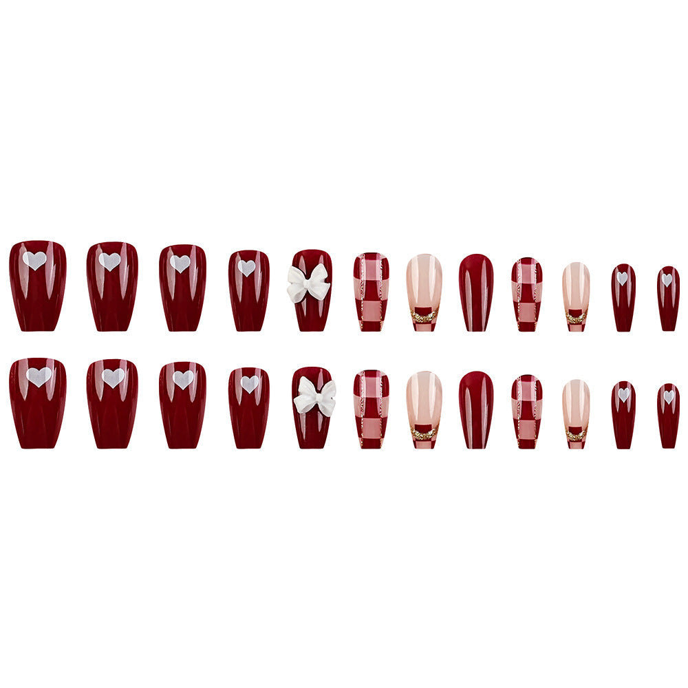 Fancy Bow Red Coffin Press-on Nails