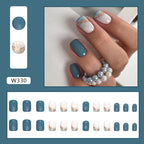 Dusty Blue Gold Foil Squoval Press-on Nails