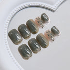 Forest Green Marble Squoval Press-on Nails