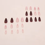 Jelly Bow Pink & Maroon Almond Press-on Nails