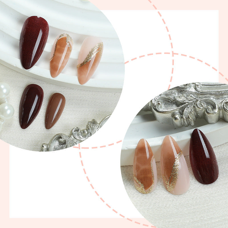 Marbled Foil Dark Tones Almond Press-on Nails