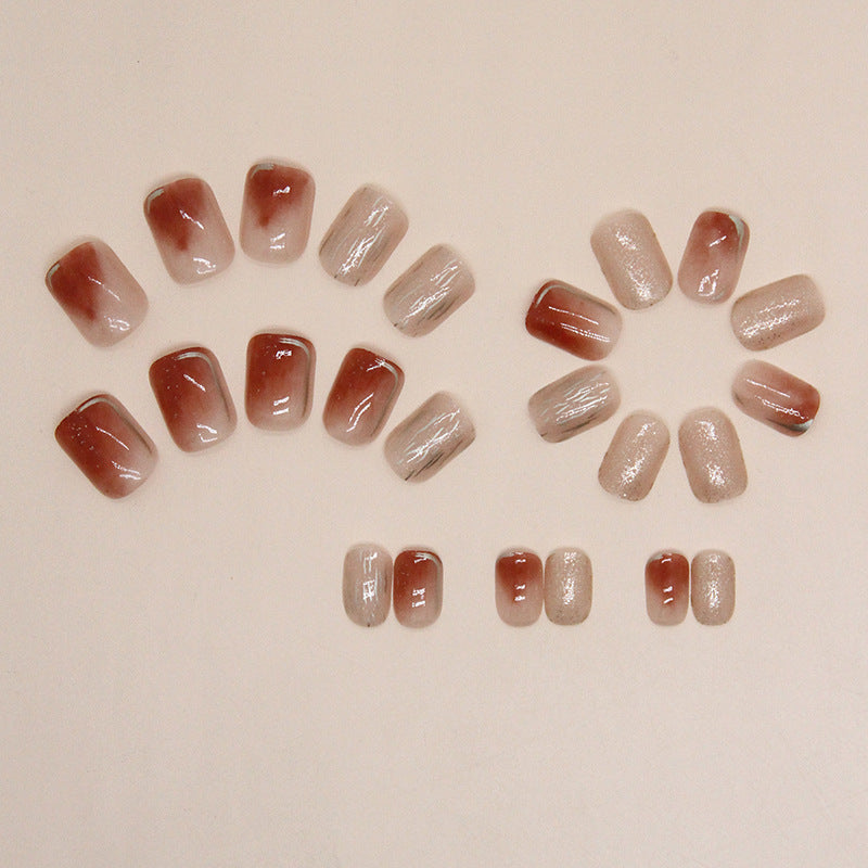 Caramel Amber Glitter Squoval Press-on Nails