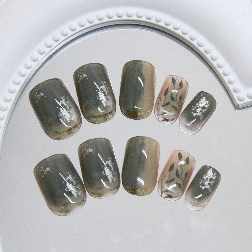 Forest Green Marble Squoval Press-on Nails