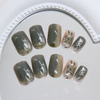 Forest Green Marble Squoval Press-on Nails