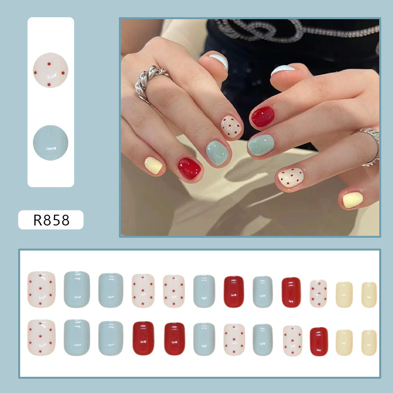 Red Polka Mix Round Press-on Nails