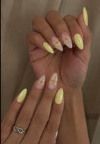 Pale Yellow Flower Almond Press-on Nails