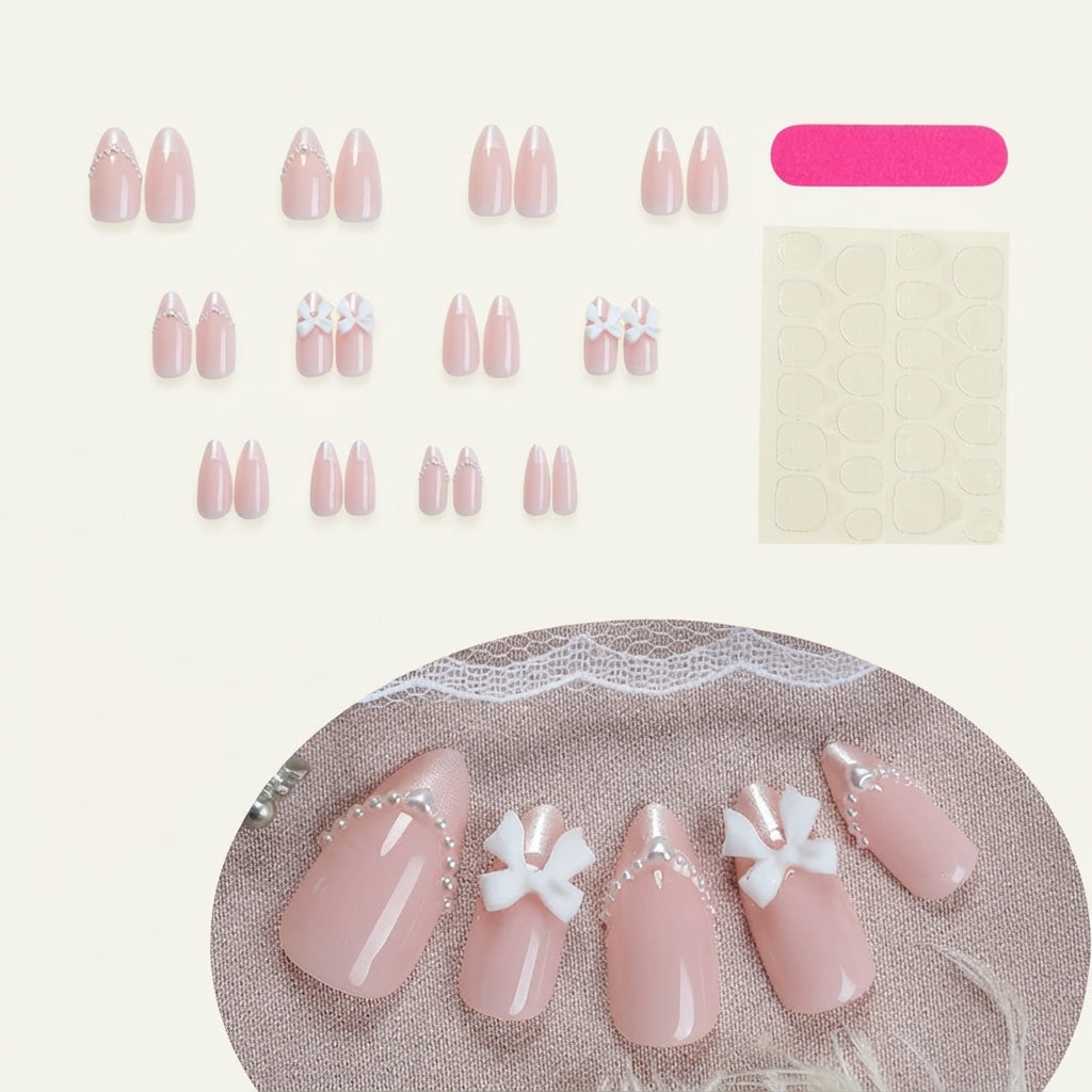 Pearl & Bow Shiny Squoval Press-on Nails