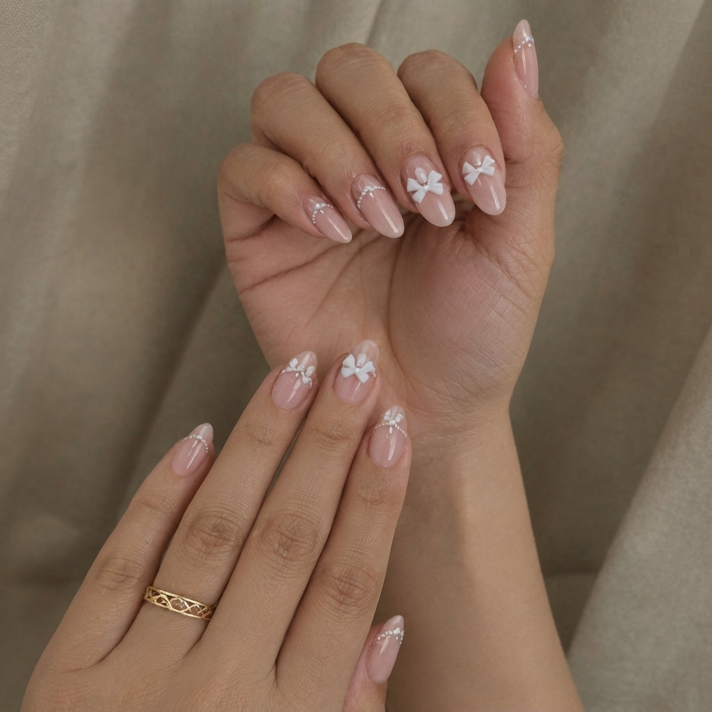 Pearl & Bow Shiny Squoval Press-on Nails
