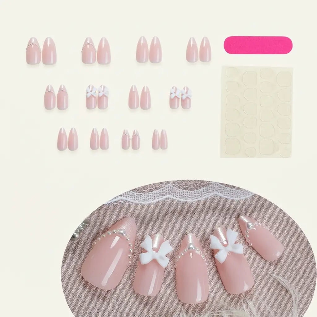 Pearl & Bow Shiny Squoval Press-on Nails